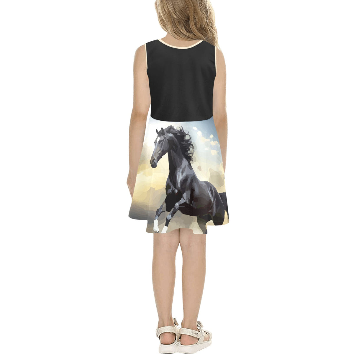 Black Beauty Wild Horse Girl's Sleeveless Short Sundress