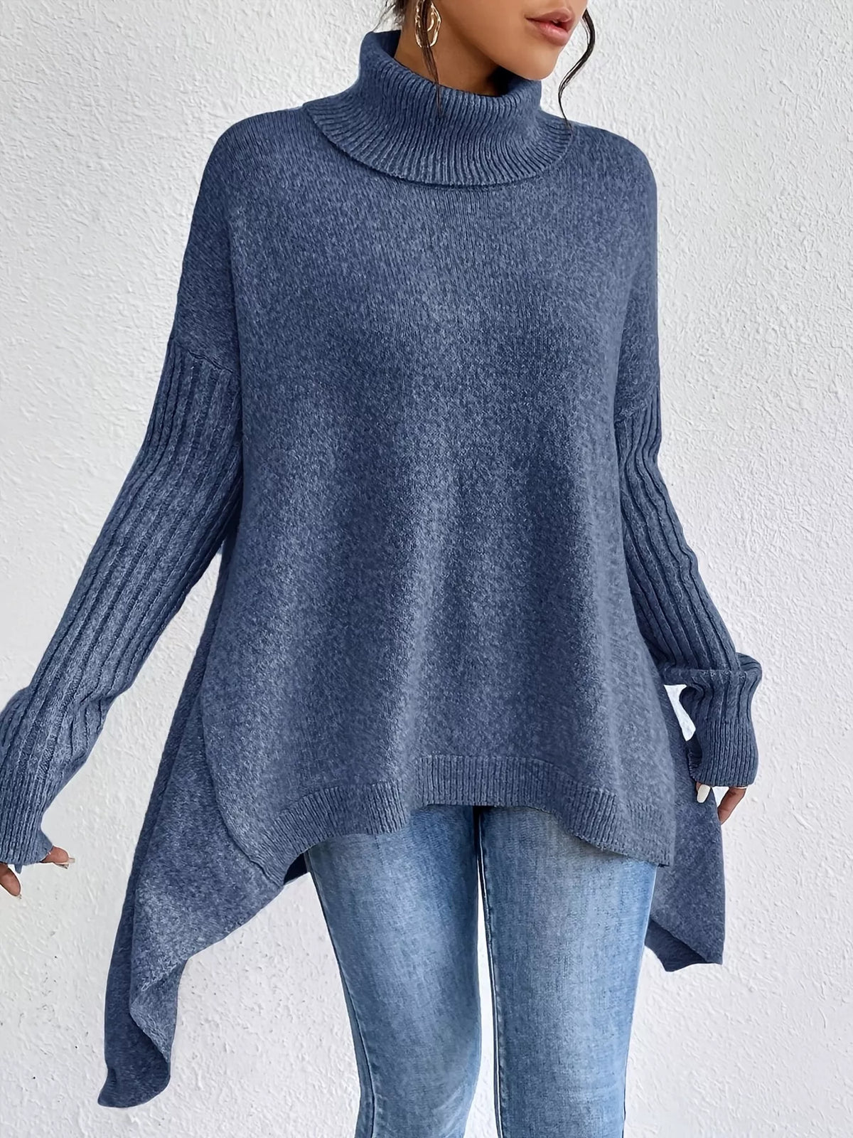 Turtleneck High-Low Hem Sweater
