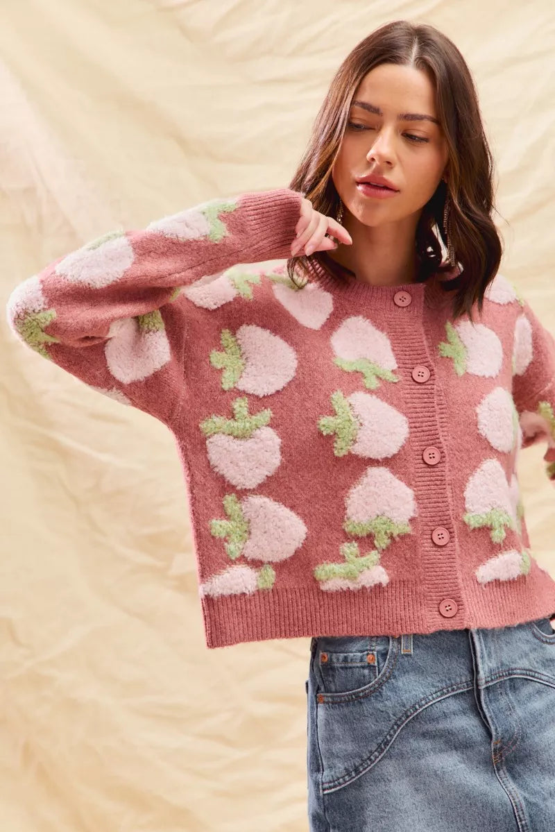 Cárdigan con botones y estampado de fresas de SO ME