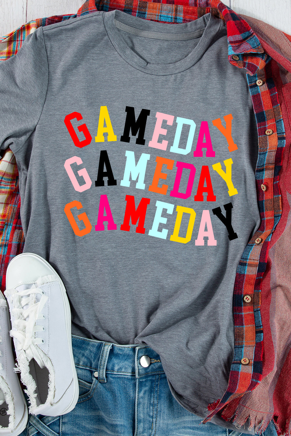 Camiseta Gráfica Cuello Redondo DÍA DE JUEGO Gris Colorida