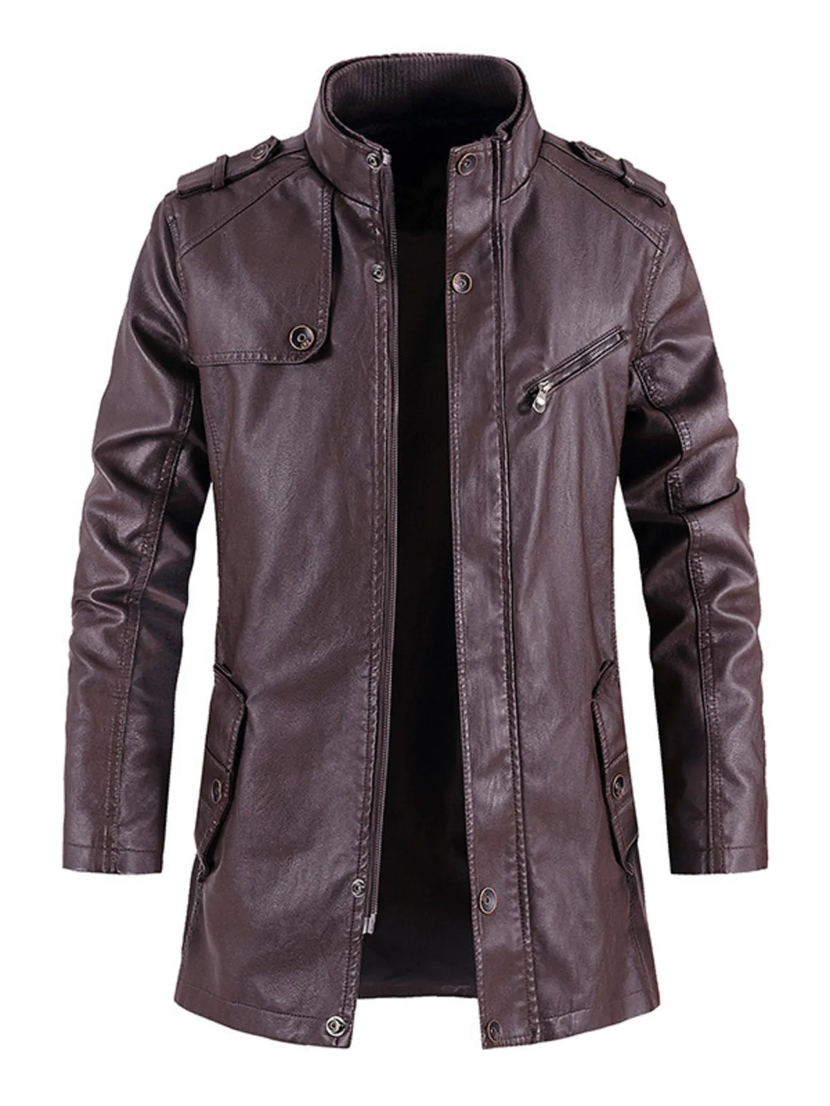 Men's Zip Up Long Sleeve Leather Jacket