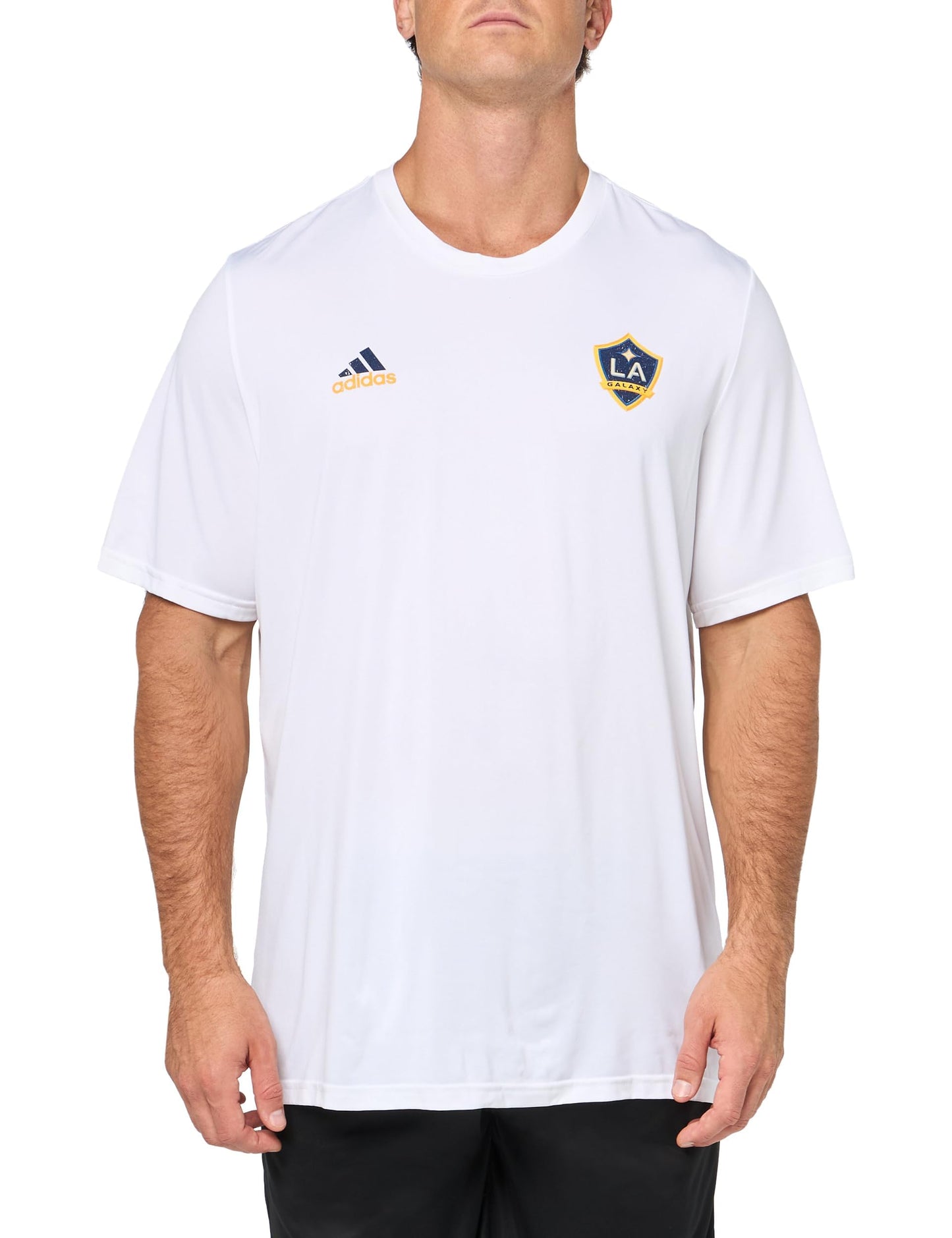 adidas Mens Size Los Angeles Galaxy Local Stoic Short Sleeve Pre-Game T-Shirt White/La Gallaxy Small Tall