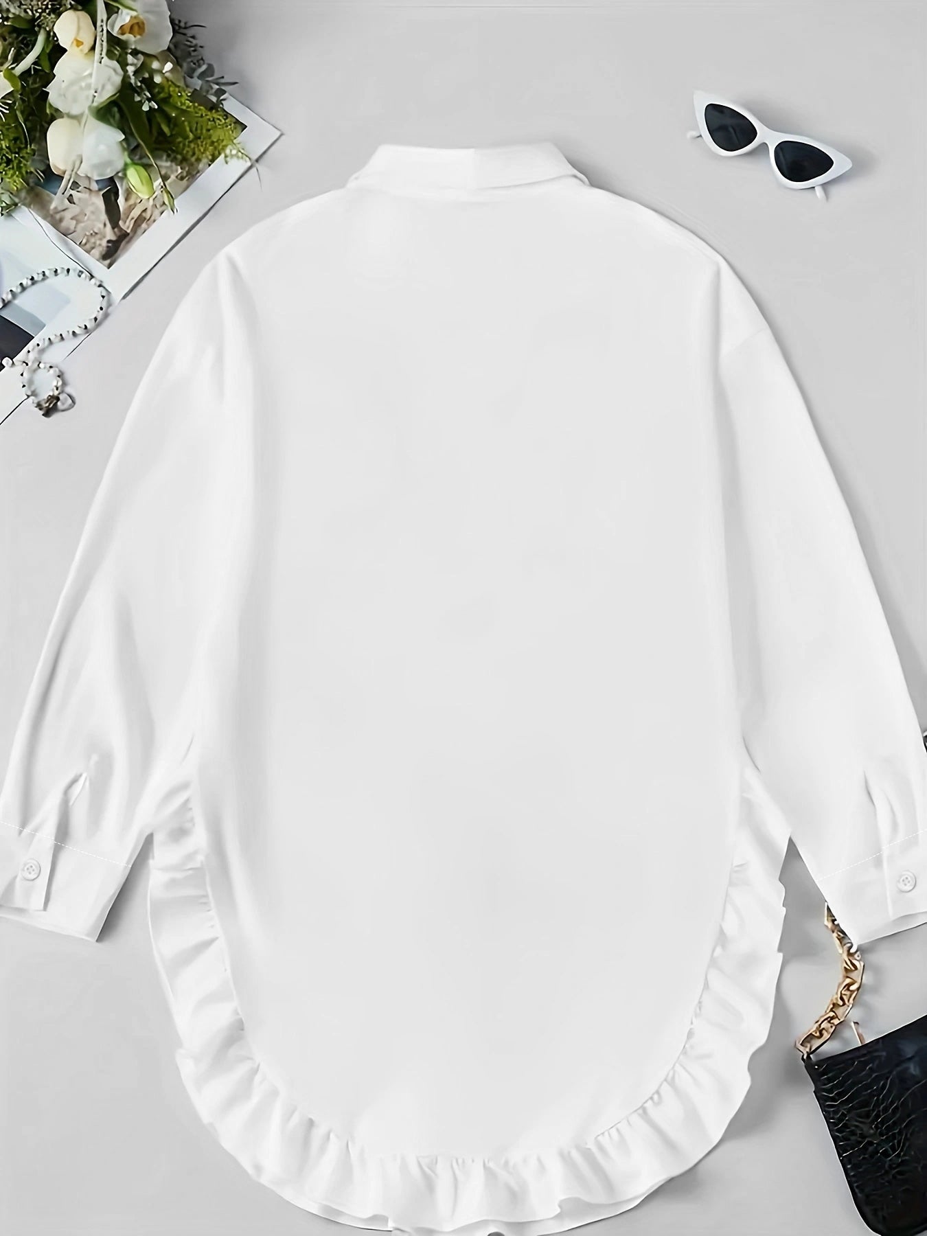 Hem Ruffled Casual Long Sleeve Shirt See size chart under “more details”