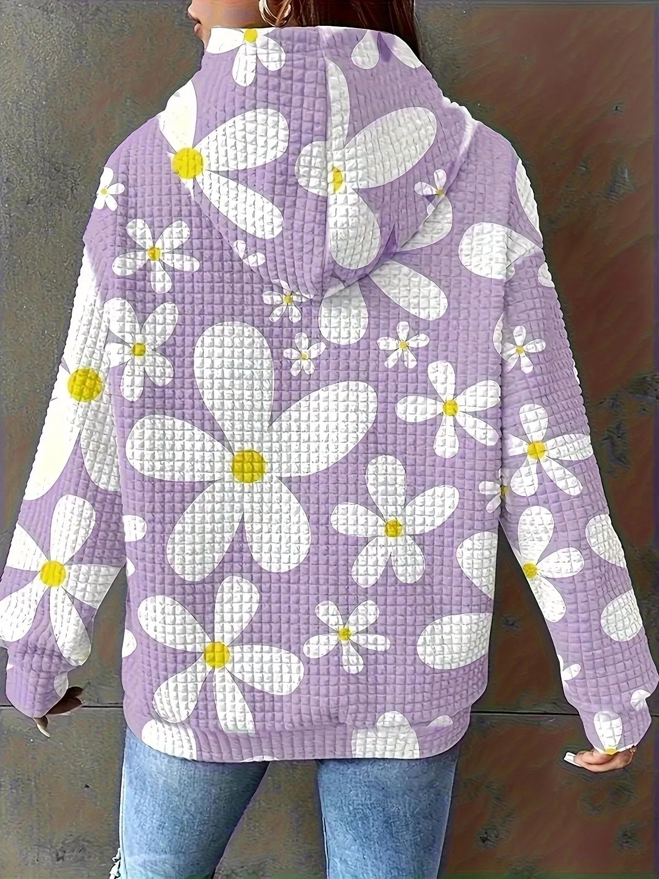 Sudadera con capucha y cordón con textura y estampado floral