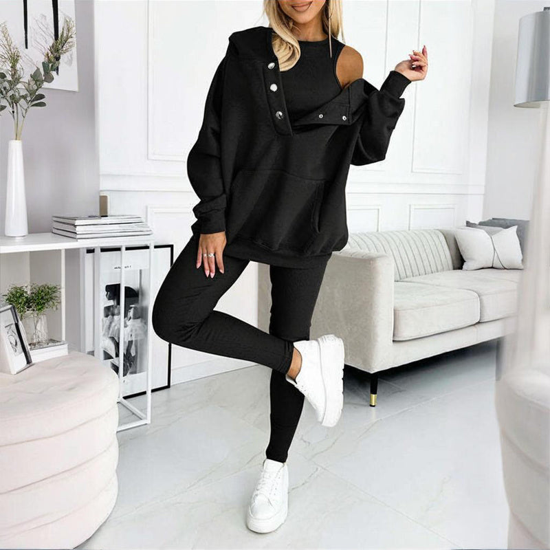 Conjunto de tres piezas de color liso para mujer