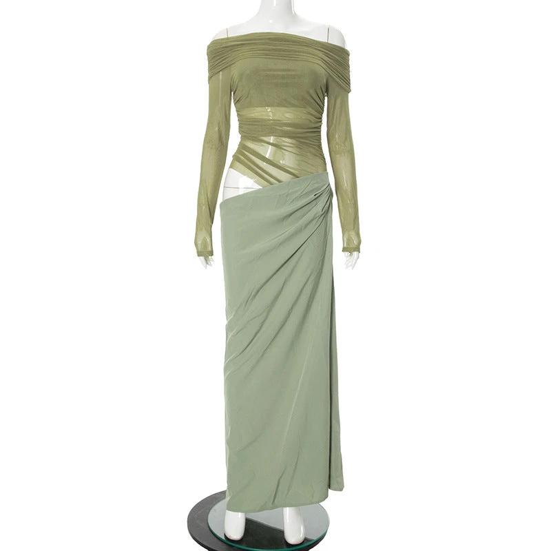 Long Sleeve Off-shoulder Sexy Sheath Stitching Length Dress