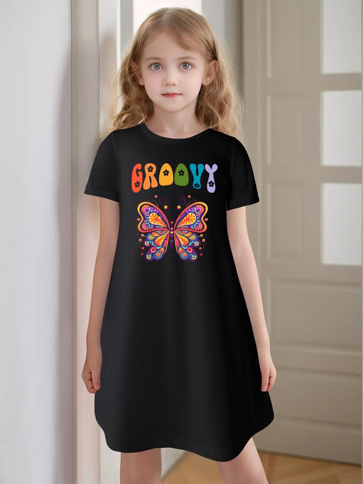 Groovy Butterfly Girls' Summer Dress (Front Printing)