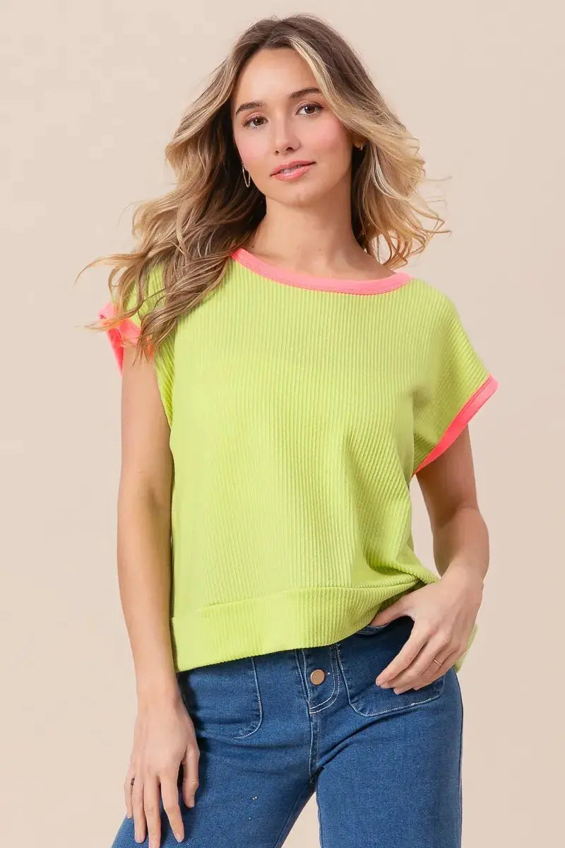 Women's Casual Tee Cord Rib Knit Top - Soft & Comfortable - Casual Tee