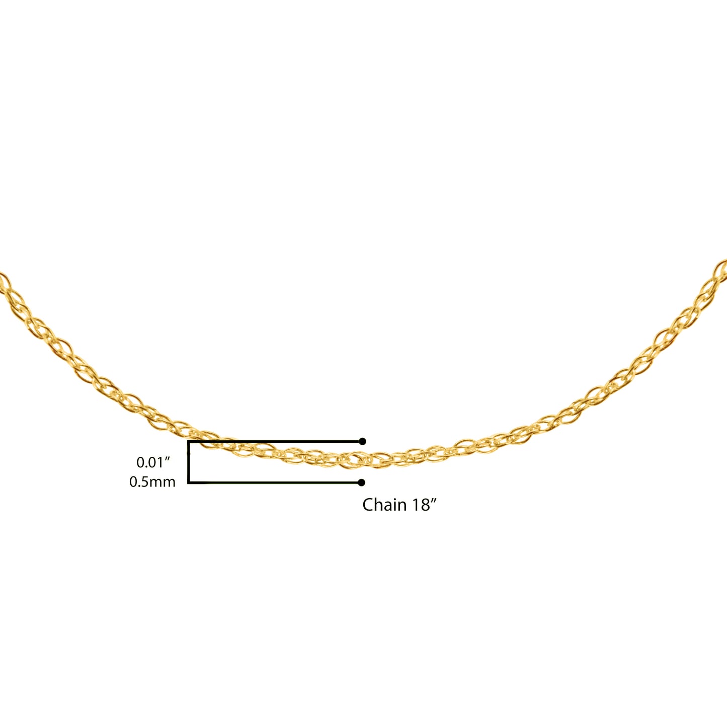 Solid 10K Yellow Gold 0.5mm Slim and Dainty Unisex 18" Rope Chain Necklace