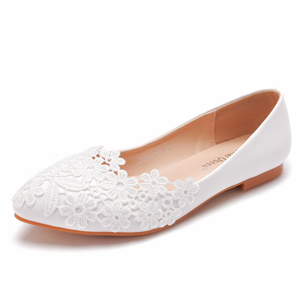 White Pointed-Toe Casual Flat Shoes
