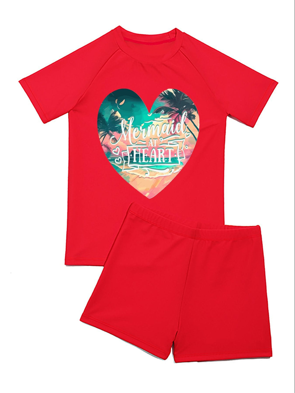 Mermaid at Heart Short Sleeved 2-piece Swimwear for Children (Front Printing)
