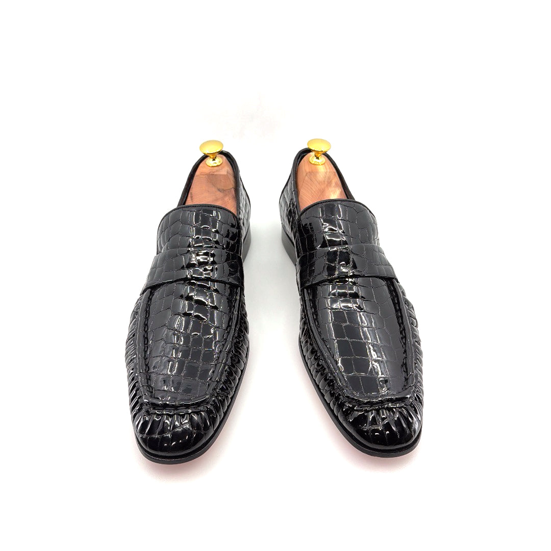 C Collection Croco Embossed Leather Loafer - Black