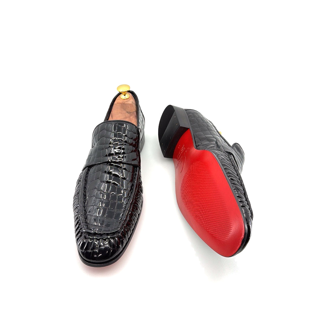 C Collection Croco Embossed Leather Loafer - Black
