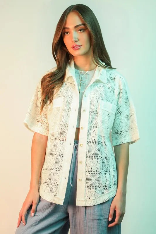 VERY J Blusa extragrande de ganchillo con botones, talla Plus. Ver tabla de tallas en "más detalles".
