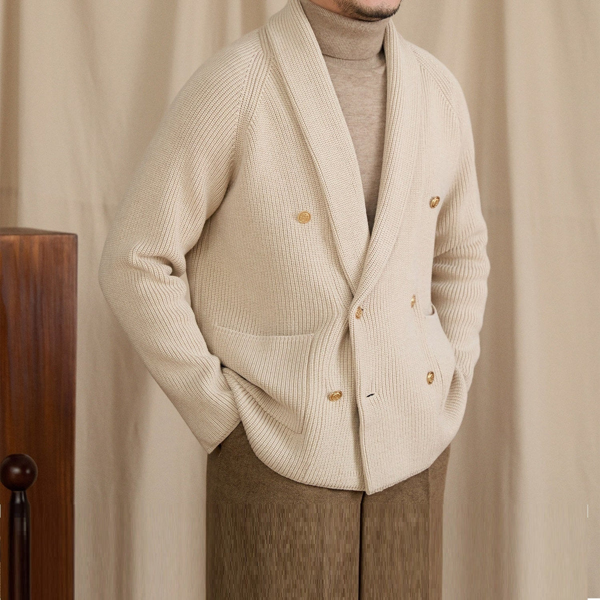 Double-breasted Knit Blazer Casual Sweater