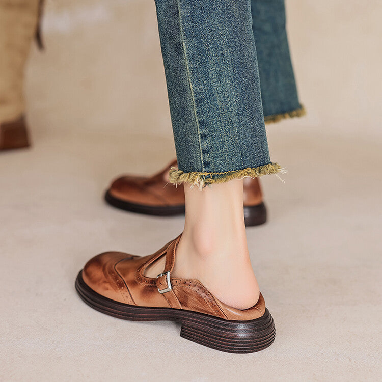 Women's British Style T-Strap Flats