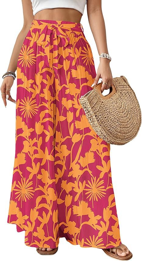 Women's Tropical Design Flowing Wide Leg Summer Pants