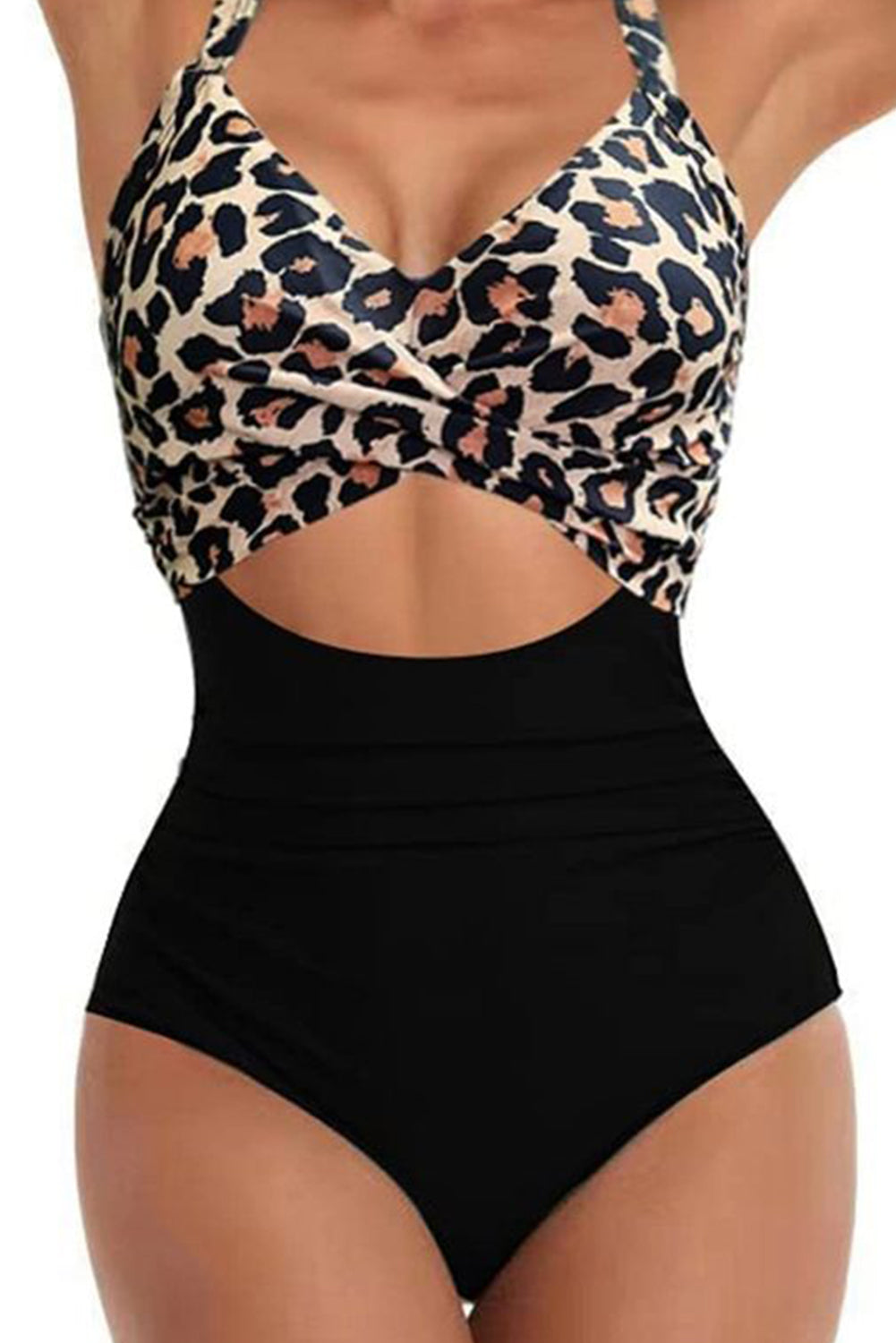 Traje de baño de una pieza con aberturas cruzadas y lazada