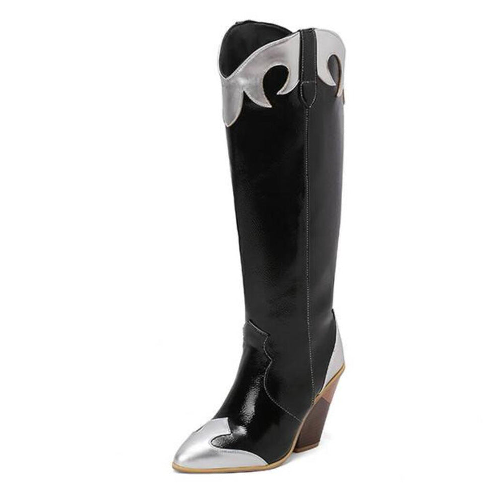Fashionable Patchwork Leather Knee-high Boots
