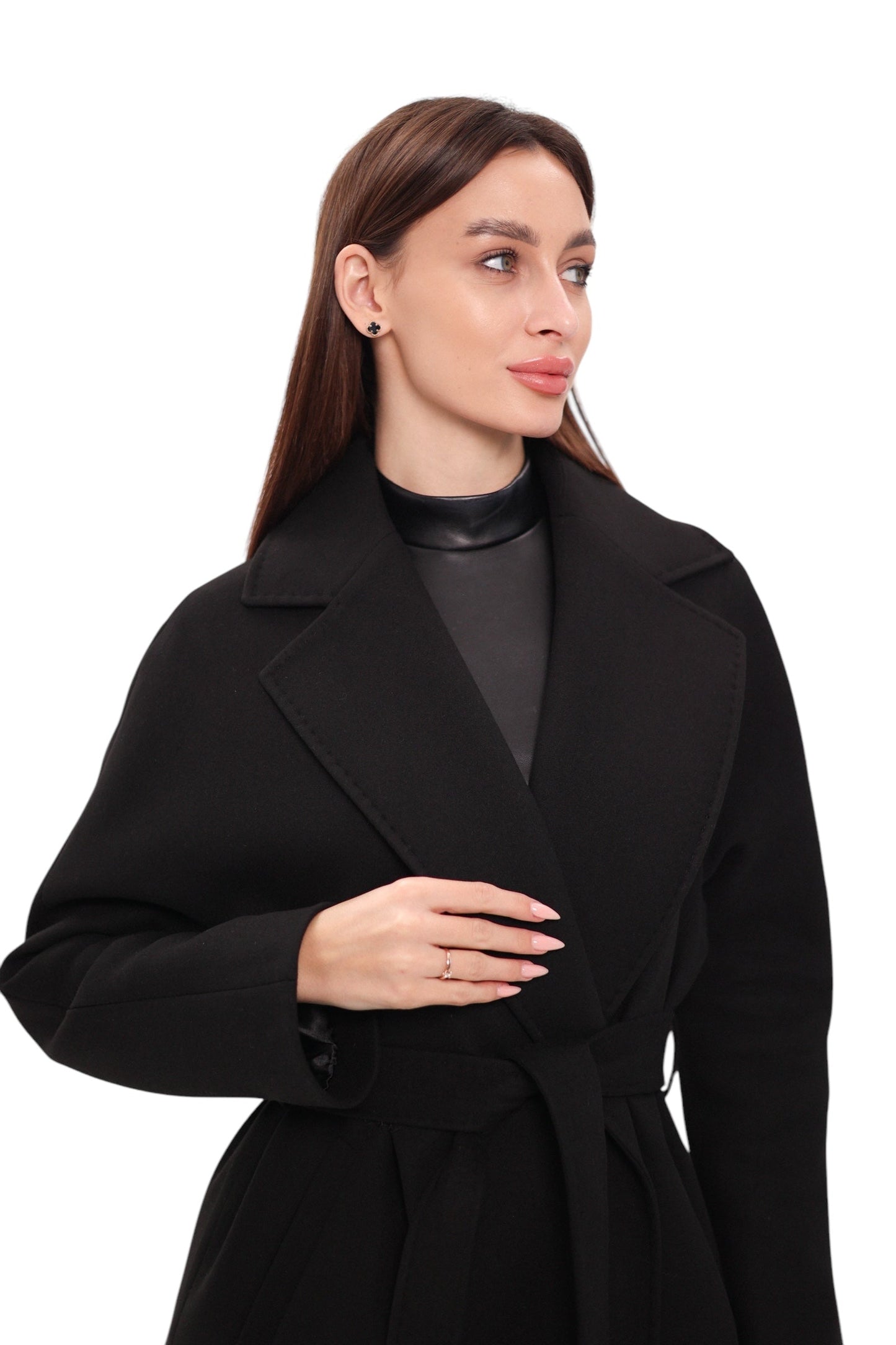Abrigo envolvente de lana y cachemira Cambridge Comfort en negro