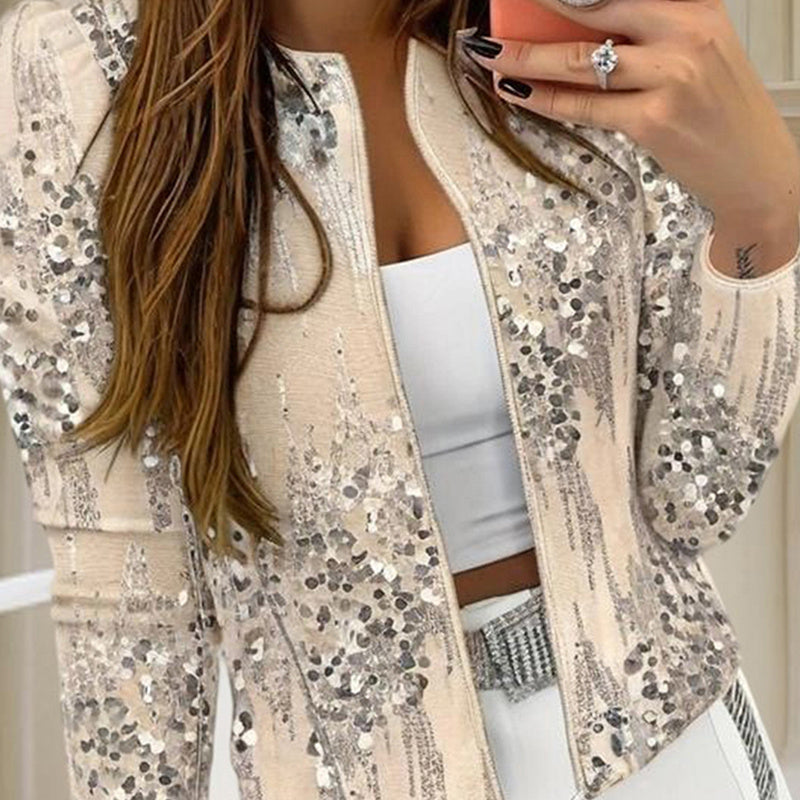 Chaqueta de lentejuelas con cremallera para mujer