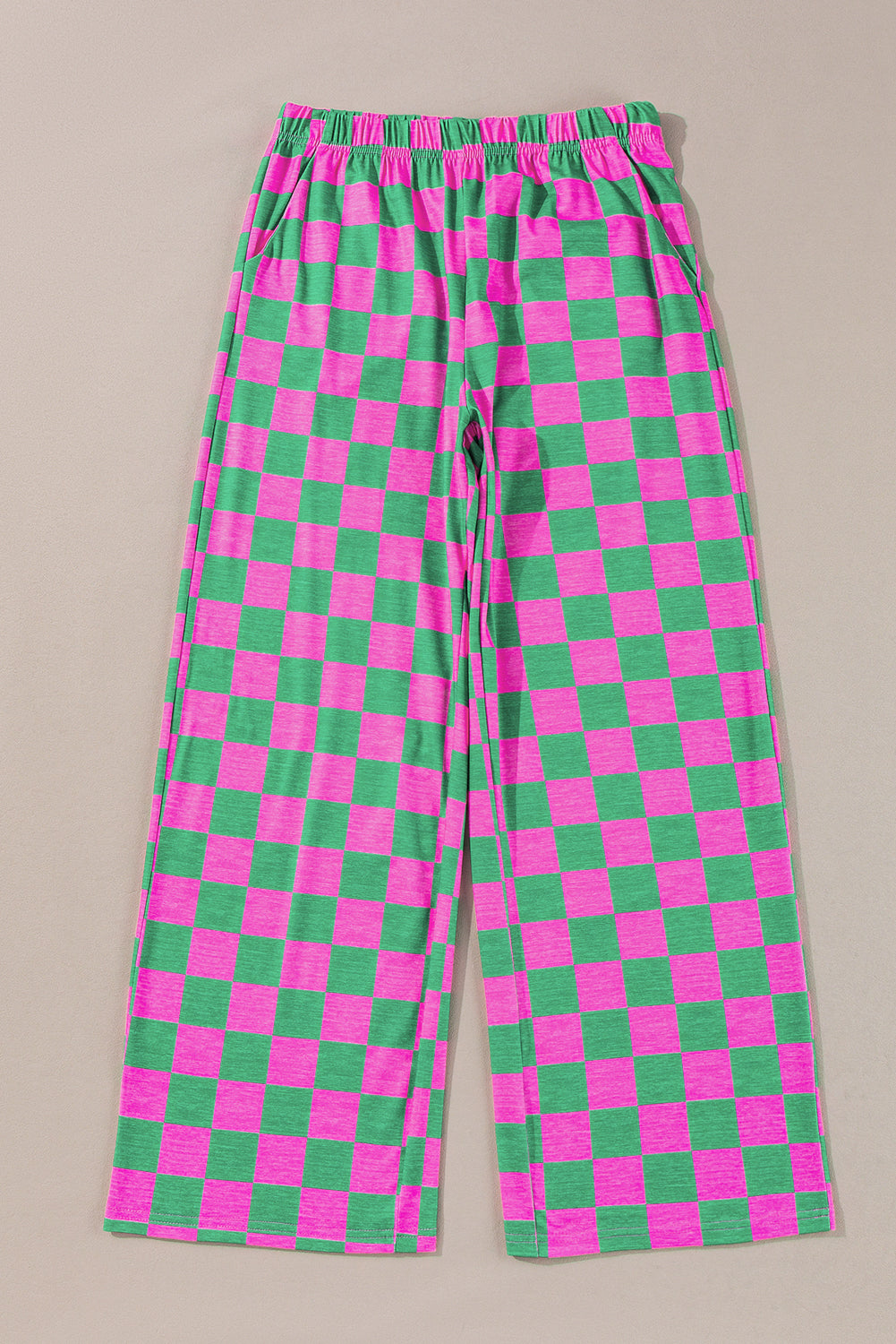 Pantalones de pata ancha de talle alto con estampado a cuadros verdes