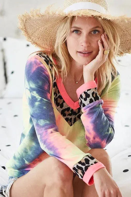 Women's Terry V-Neck Top Women's Top - Tie Dye Terry V-Neck - Soft & Comfy Casual