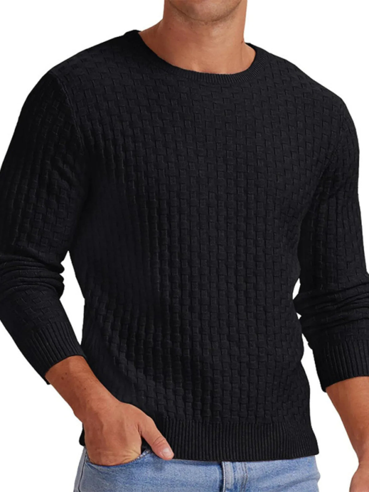 Men's Full Size Ribbed Hem Round Neck Sweater Plus Size