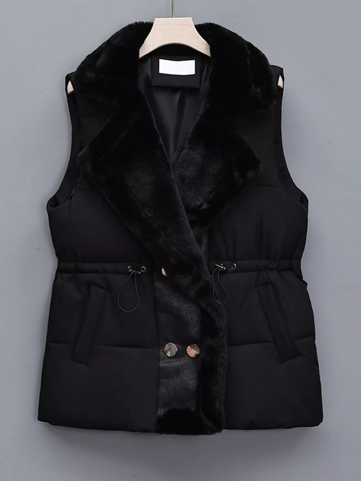 Faux Fur Trimmed Vest Coat with Drawstring Waist