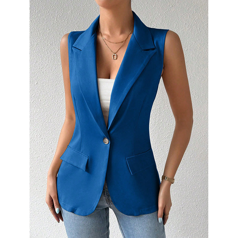 Chaleco sin mangas para mujer, blazer casual, frente abierto, chaqueta de oficina