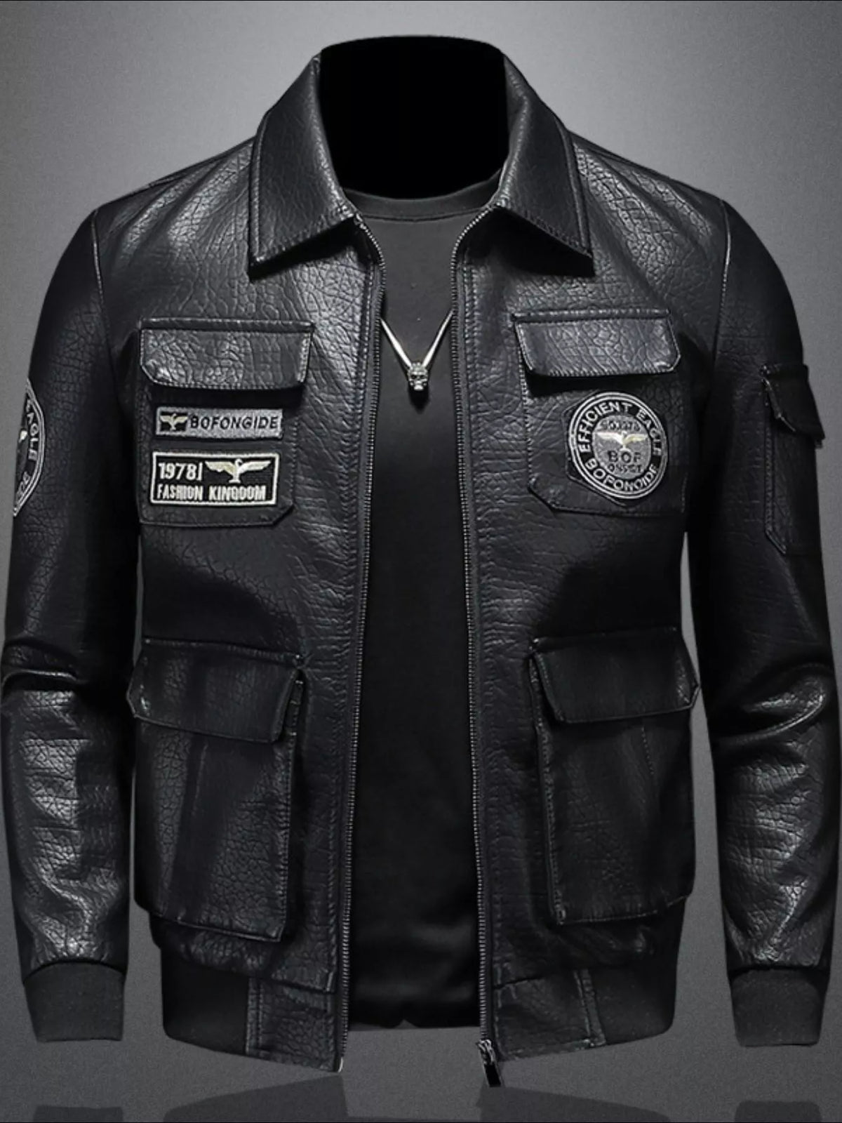 Men's Plus Size Zip Up Leather Bomber Jacket