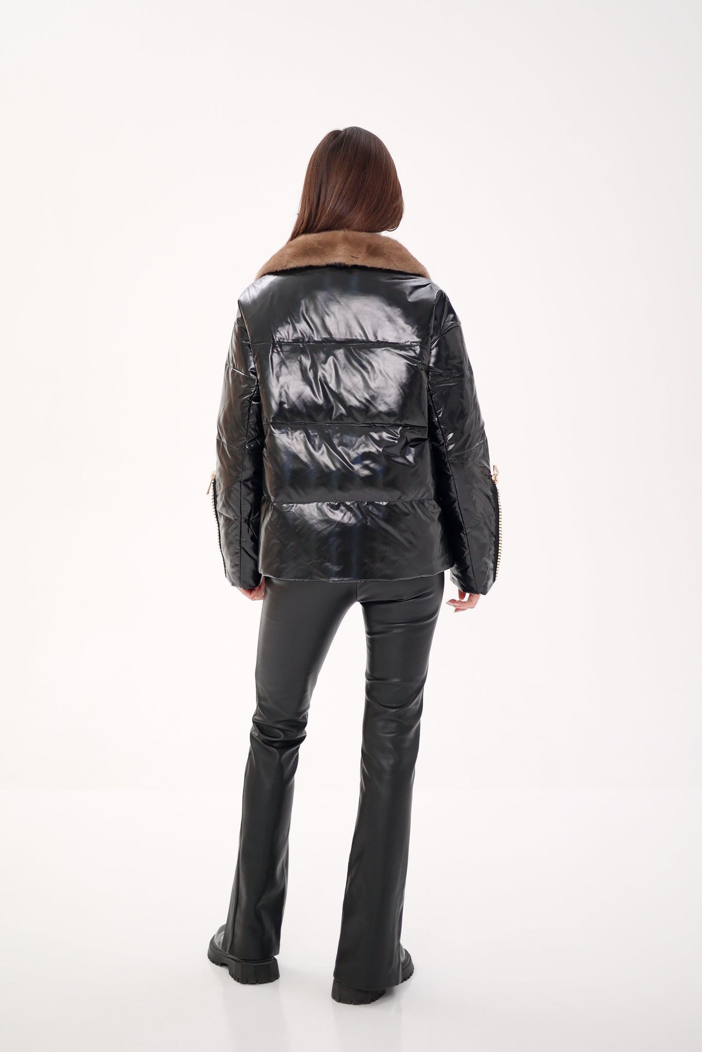 Chaqueta de piel de visón auténtica con relleno de plumas