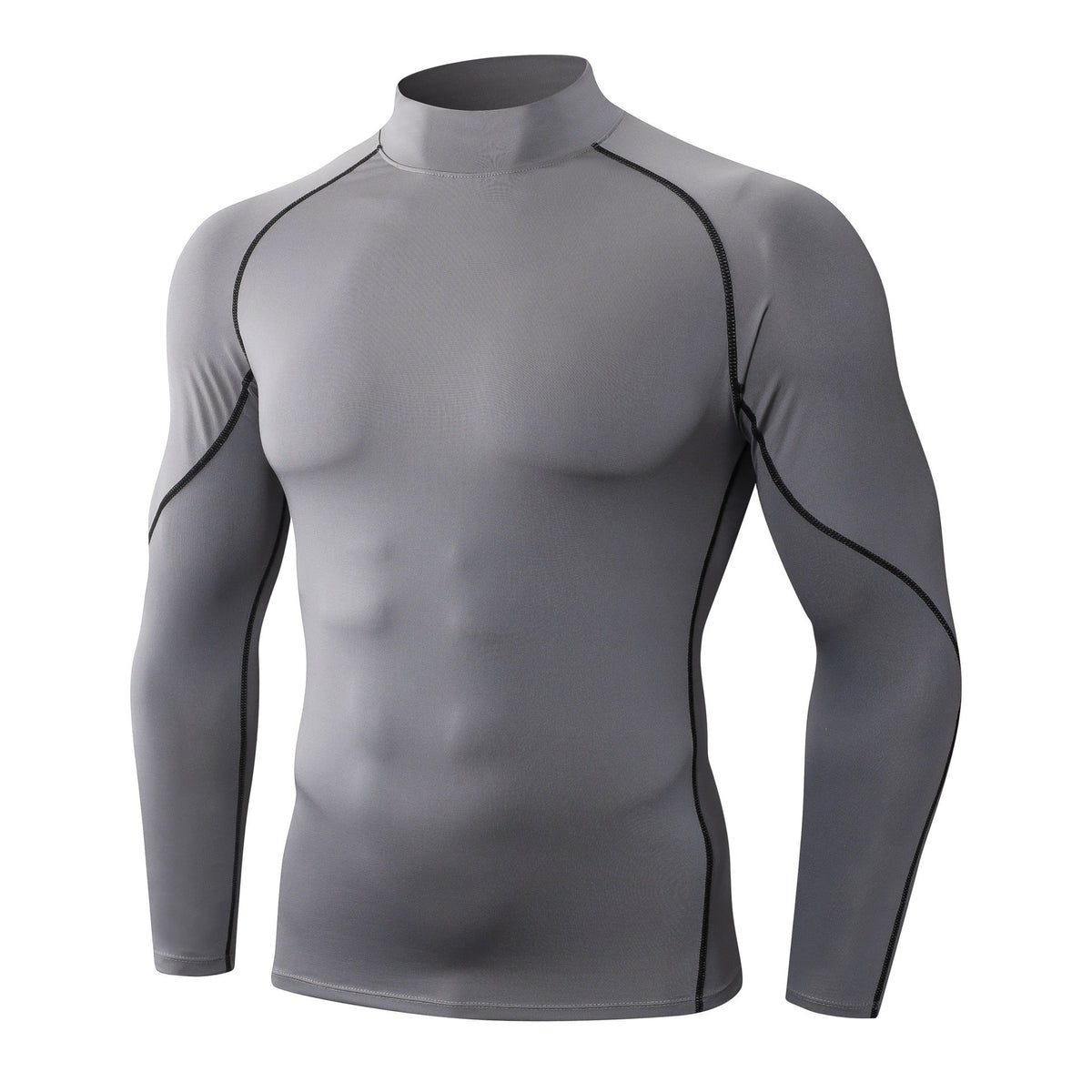 Cross-border Explosions Outdoor Sports Fitness Clothes Men's Running High Collar Long Sleeve Moisture-absorbing Quick-drying Clothes Training Tight Clothes Men