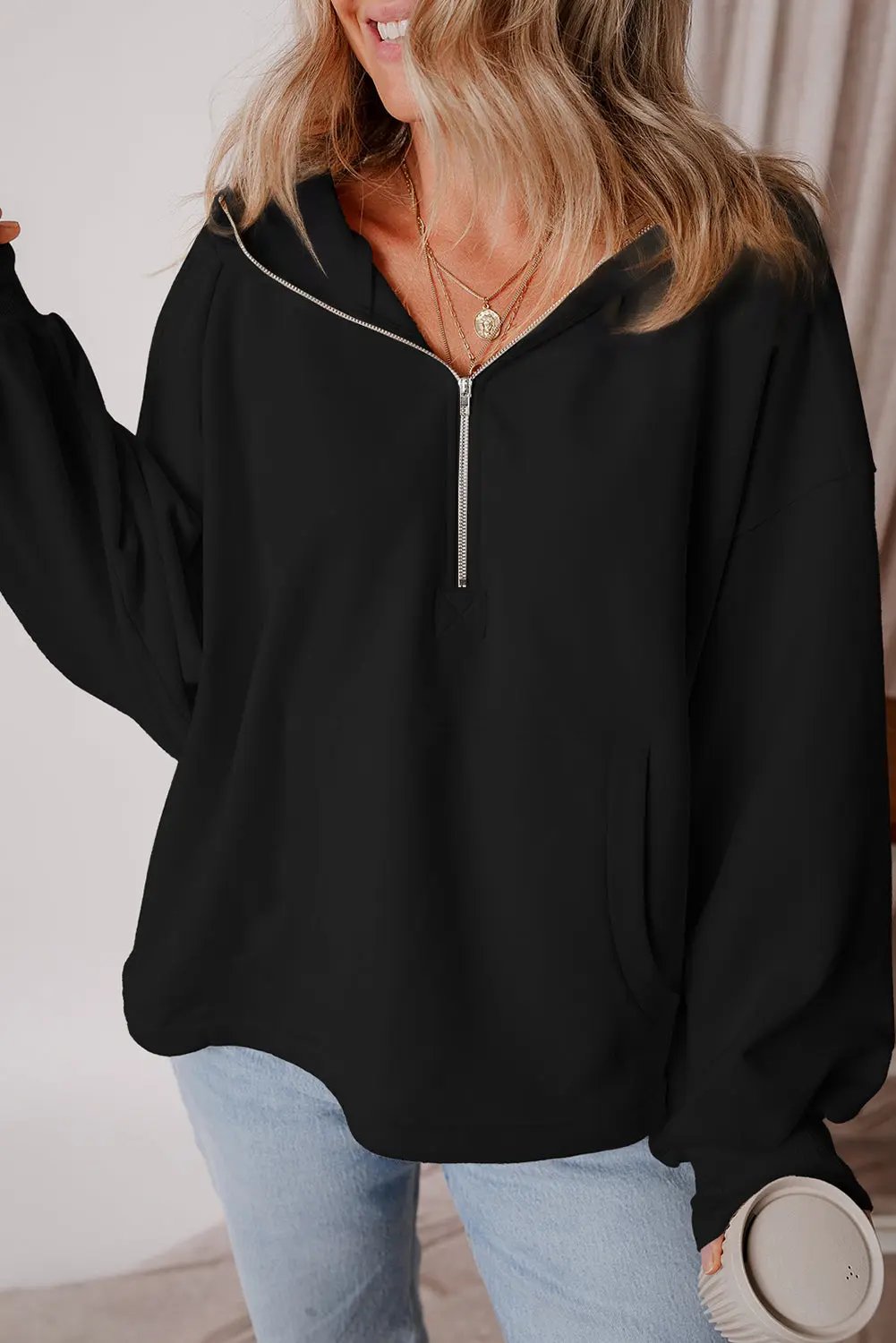 Women's Hoodie - Half Zip Fleece - Cozy Daily Pullover