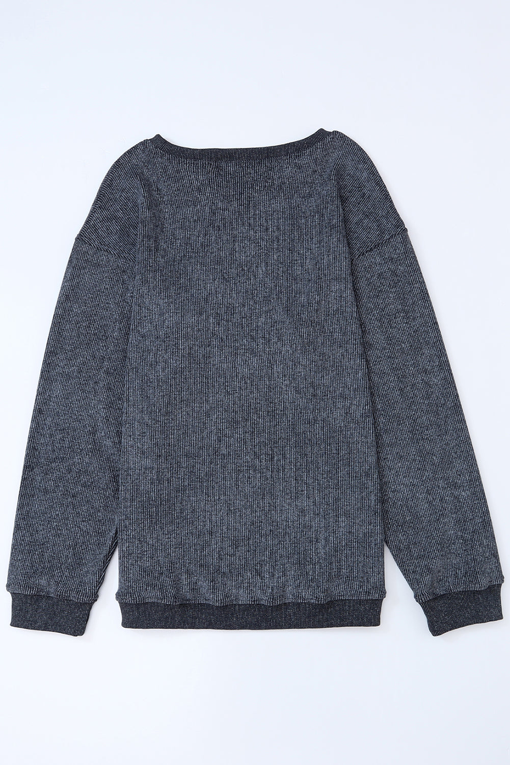 Sudadera Rosa Sólida de Punto Acanalado y Cuello Redondo