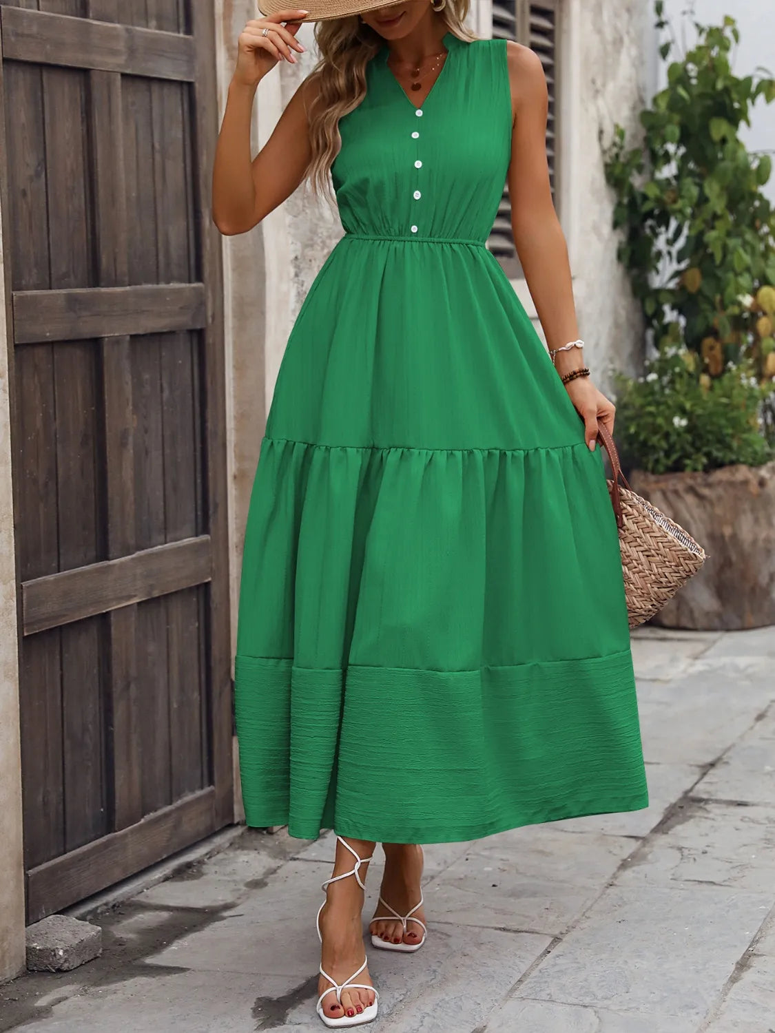 Notched Sleeveless Maxi Tank Dress