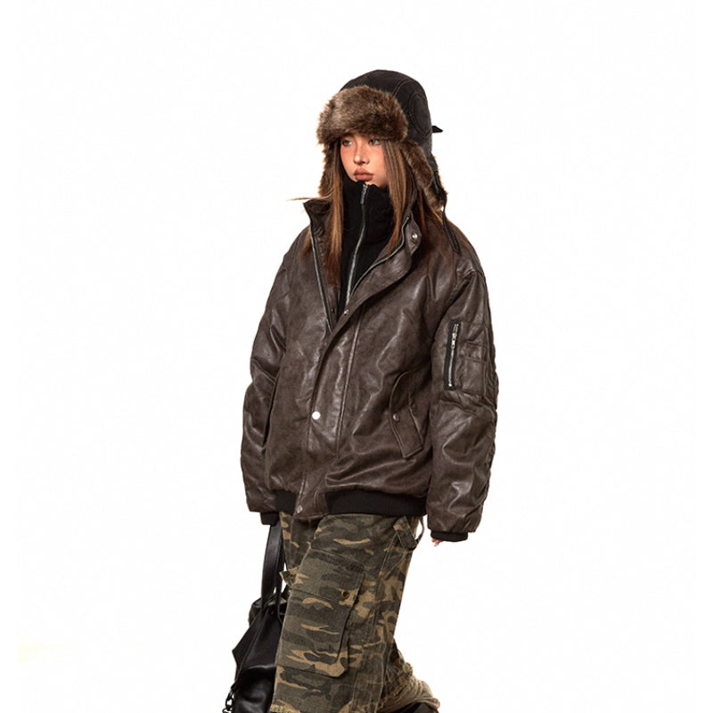 American-style Fake Two-piece Suede Bomber Jacket Cotton-padded Jacket