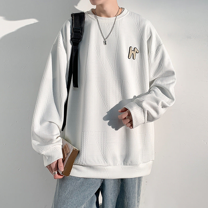Heavyweight Crew-neck Sweatshirt For Men Lettered Design Long Sleeves No Hood