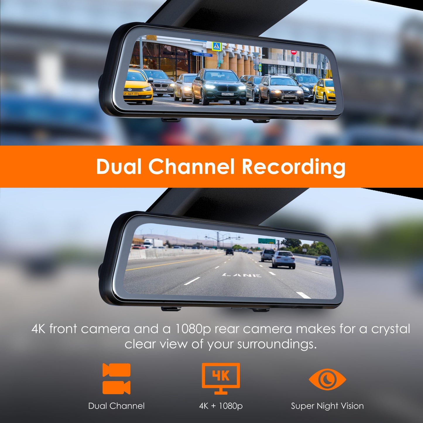 RexingUSA M2 MAX – Cámara de salpicadero de espejo de 2 canales con pantalla táctil IPS de 12”, 4K + 1080p, Wi-Fi, GPS, ADAS, grabación en bucle, cámara de respaldo, modo de estacionamiento, detección de colisiones