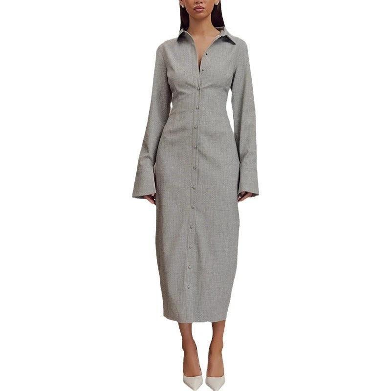 Lapel British Style Long Sleeve Dress