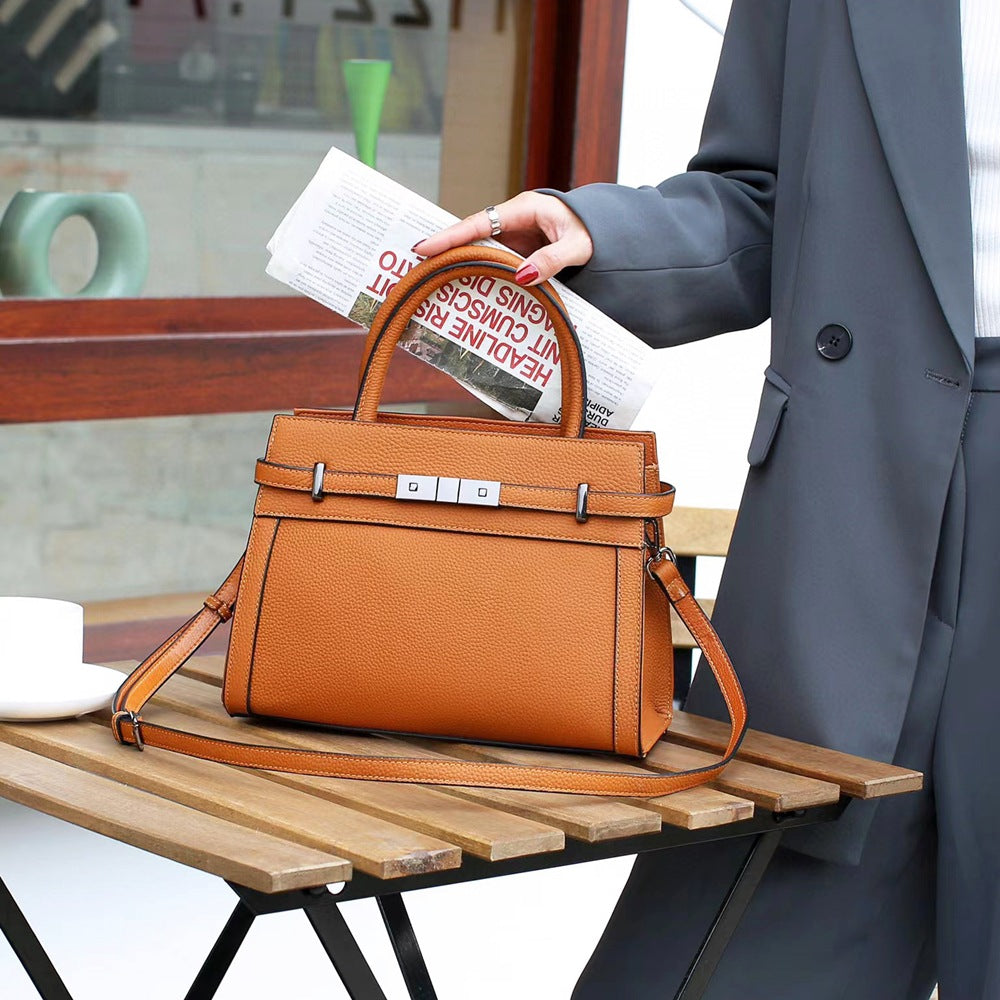 Square Genuine Leather Shoulder Travel Bag