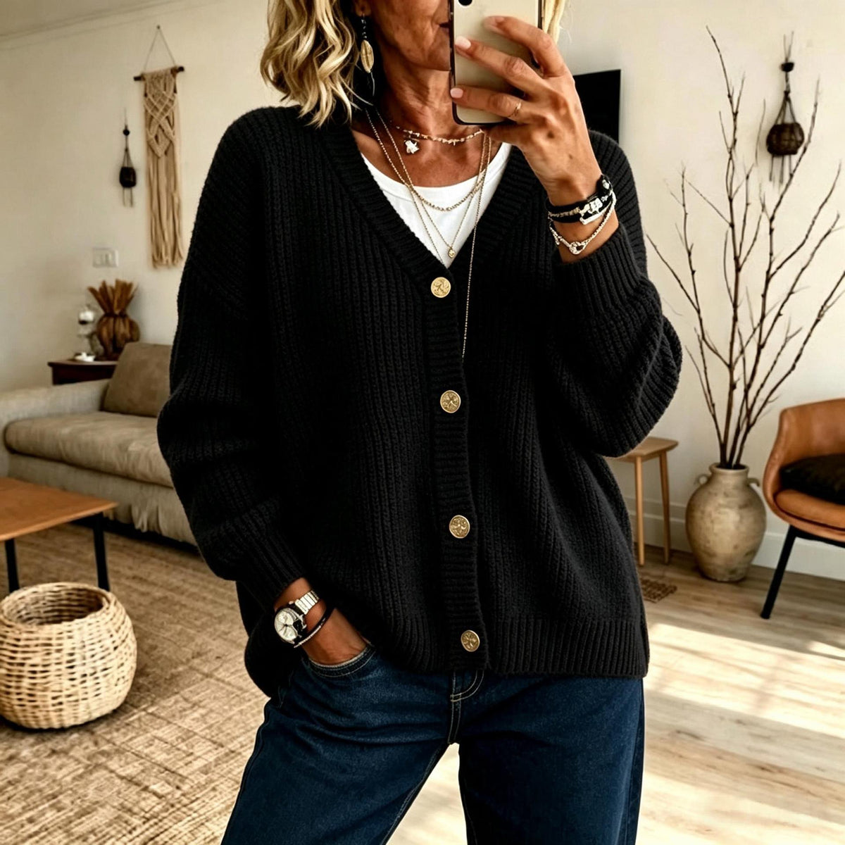 Women's V-neck Knitted Cardigan Sweater Coat