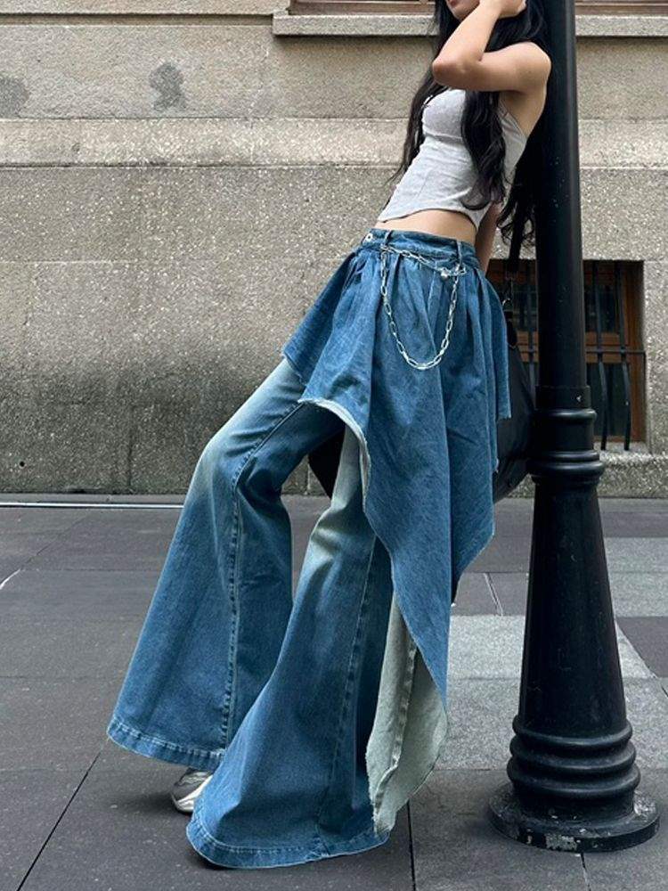 Autumn Winter False-two-piece Slim Flare Pants See size chart under “more details”