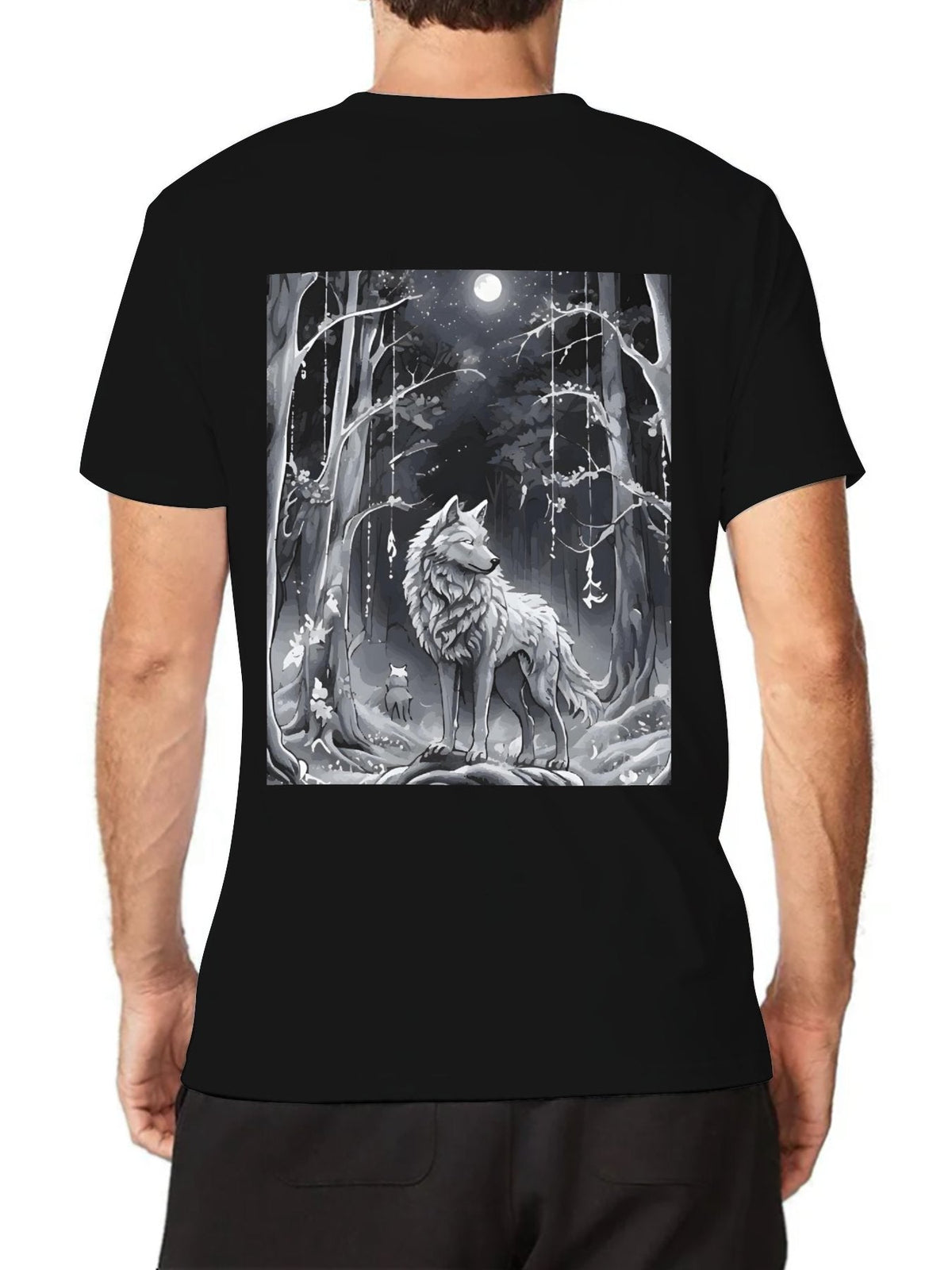 Ethereal Wolf in the Moonlight Short Sleeve Graphic T-Shirt (Back Printing)