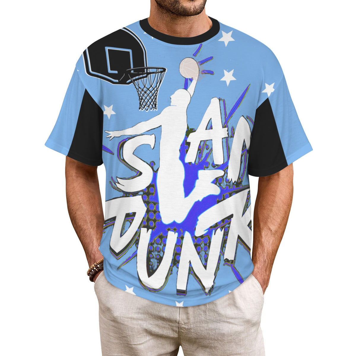 Men's Slam Dunk Basketball Blue All Over Print Graphic T-Shirt