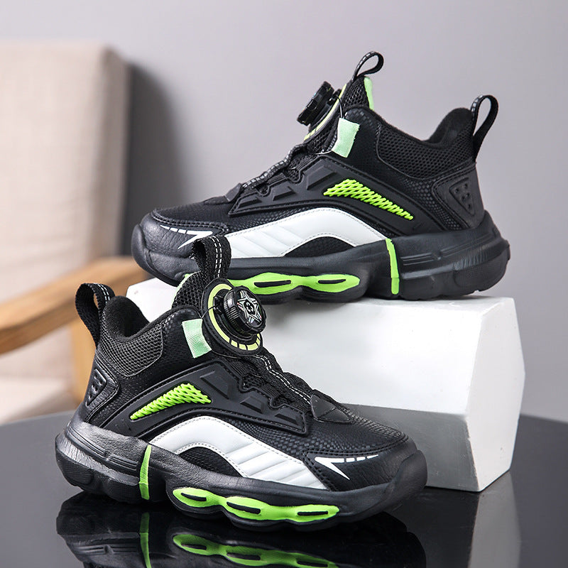 Autumn And Winter Non-slip Outdoor New Rotating Buckle Children's Waterproof Leather Basketball Shoes