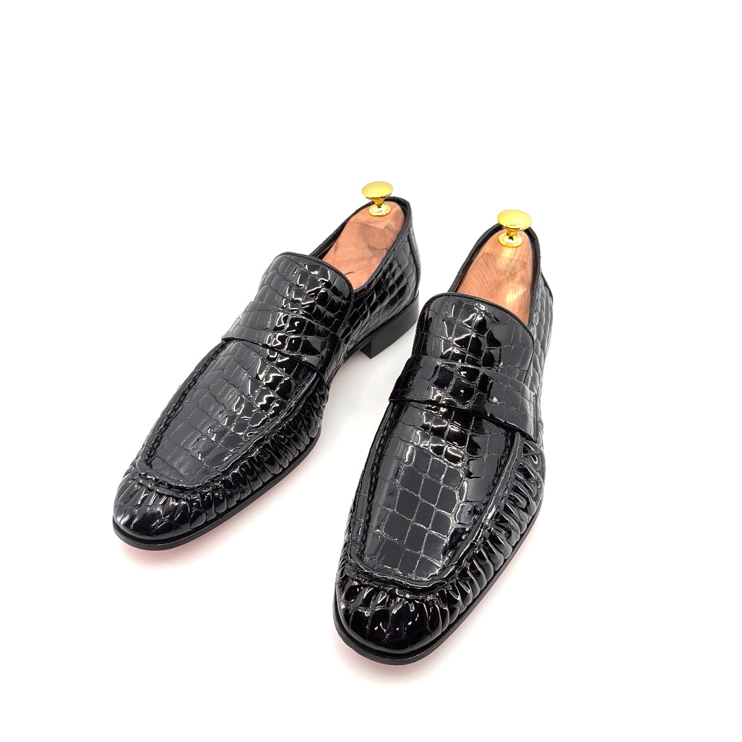 C Collection Croco Embossed Leather Loafer - Black