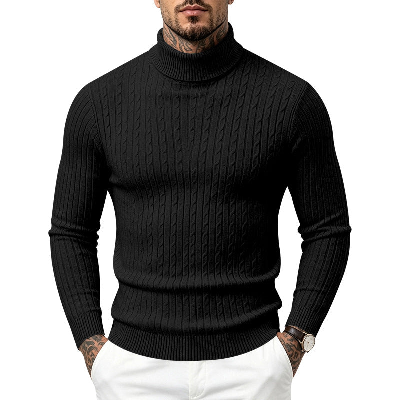 Mens Turtleneck Slim-Fit Vertical-Stripe Casual Long-Sleeve Sweater