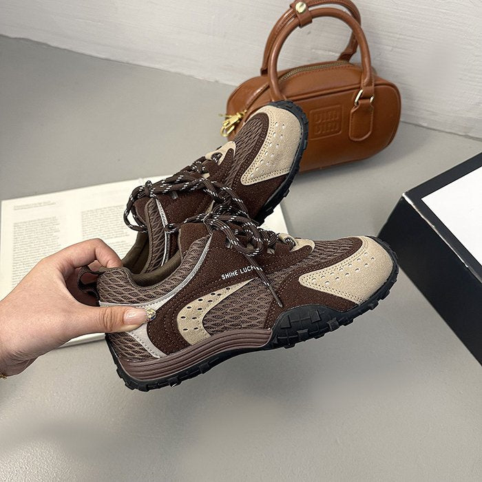 Soft Leather Mesh Colorblock German Army Trainers Women, 2026 Spring Autumn New Arrival Platform Hidden Wedge Retro Running Shoes Athletic Casual Sneakers