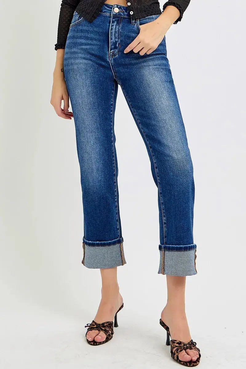 Jeans - High Rise Plus Size - Ankle Straight Cuffed